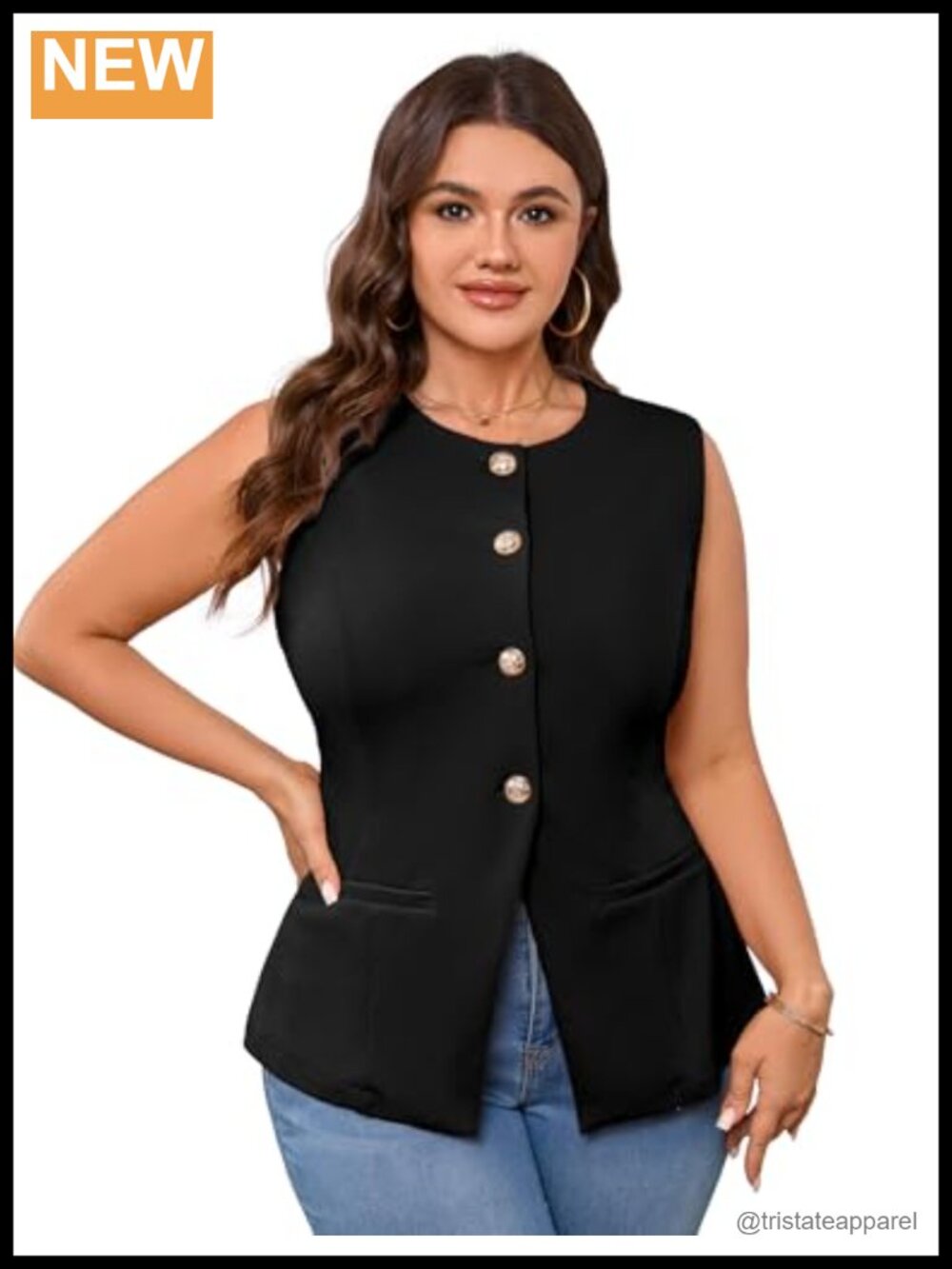 Women Plus Size Sleeveless Button Down Blazer Vest Waistcoat Open Front